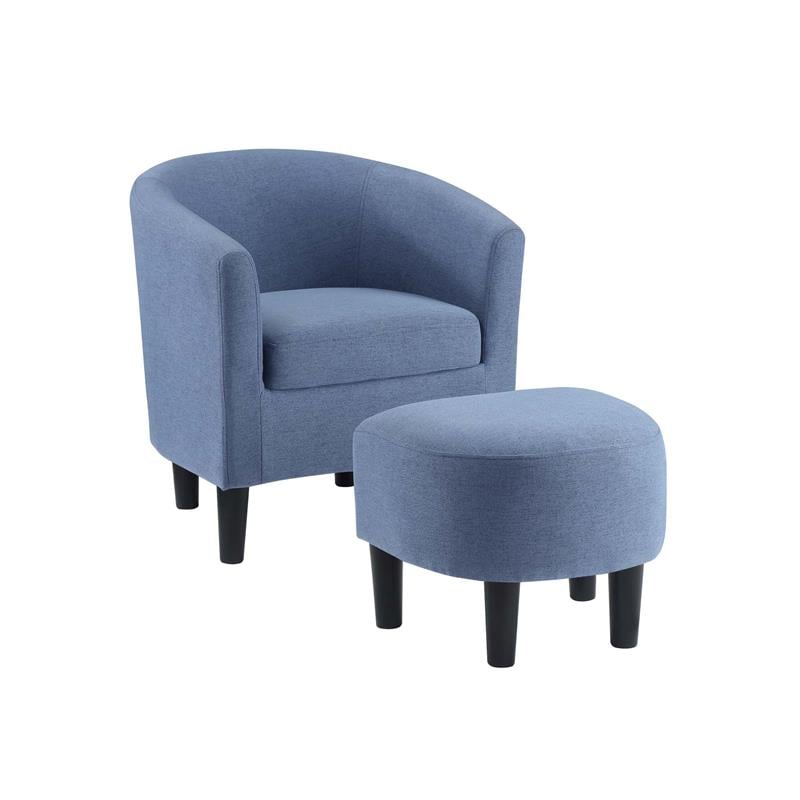 Pemberly Row Modern Accent Chair with Ottoman in Blue Fabric