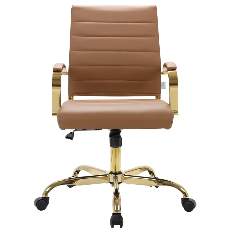 Pemberly Row Modern Adjustable Leather Office Chair In Light Brown