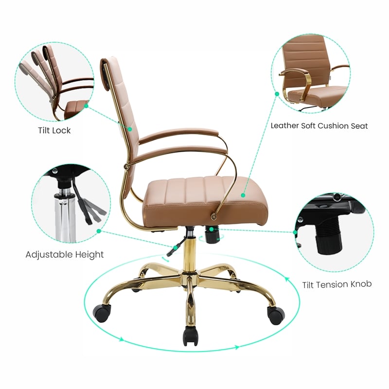 Pemberly Row Modern Adjustable Leather Office Chair In Light Brown
