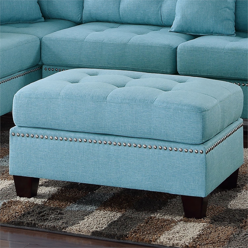 Pemberly Row 3 Piece Fabric Sectional Sofa Set with Ottoman in Blue Gray