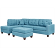 Pemberly Row 3 Piece Fabric Sectional Sofa Set with Ottoman in Blue Gray