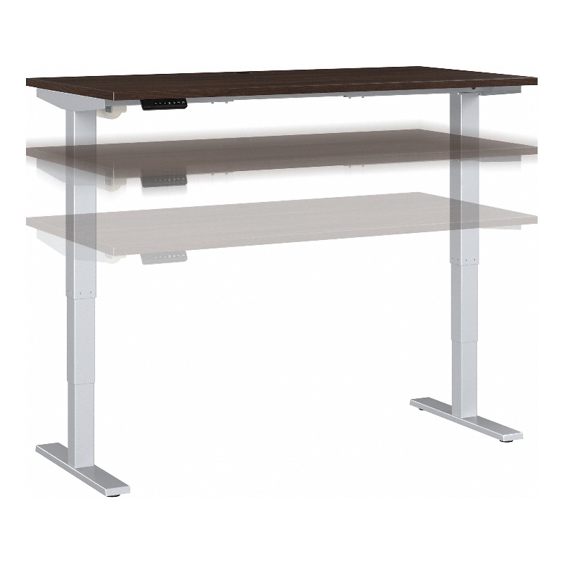 Pemberly Row 60W x 30D Adjustable Desk in Black Walnut - Engineered Wood