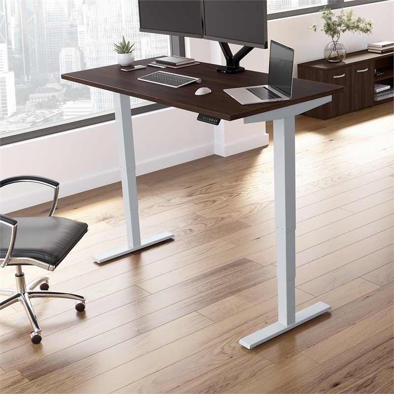 Pemberly Row 60W x 30D Adjustable Desk in Black Walnut - Engineered Wood