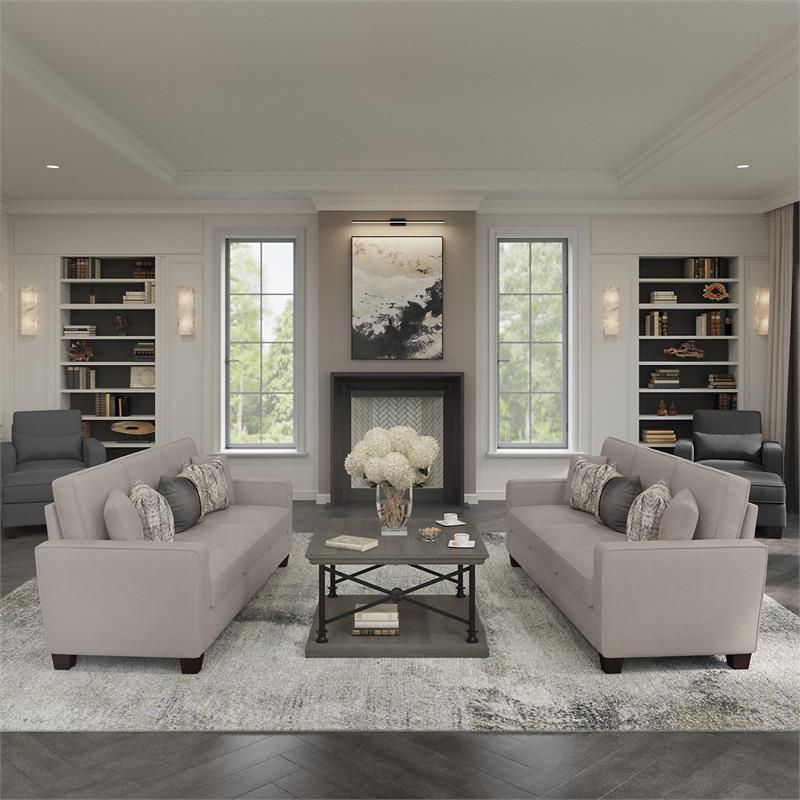 Pemberly Row Accent Chair with Arms in Beige Herringbone Fabric
