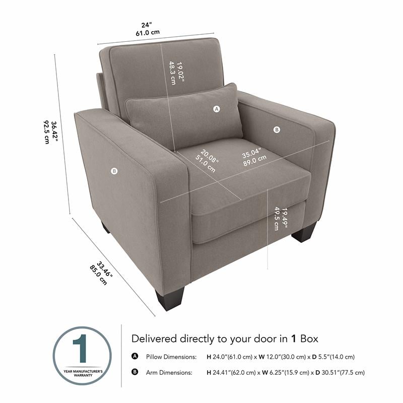 Pemberly Row Accent Chair with Arms in Beige Herringbone Fabric