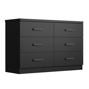Pemberly Row Contemporary Wood 6 Drawer Double Dresser in Black