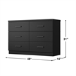Pemberly Row Contemporary Wood 6 Drawer Double Dresser in Black