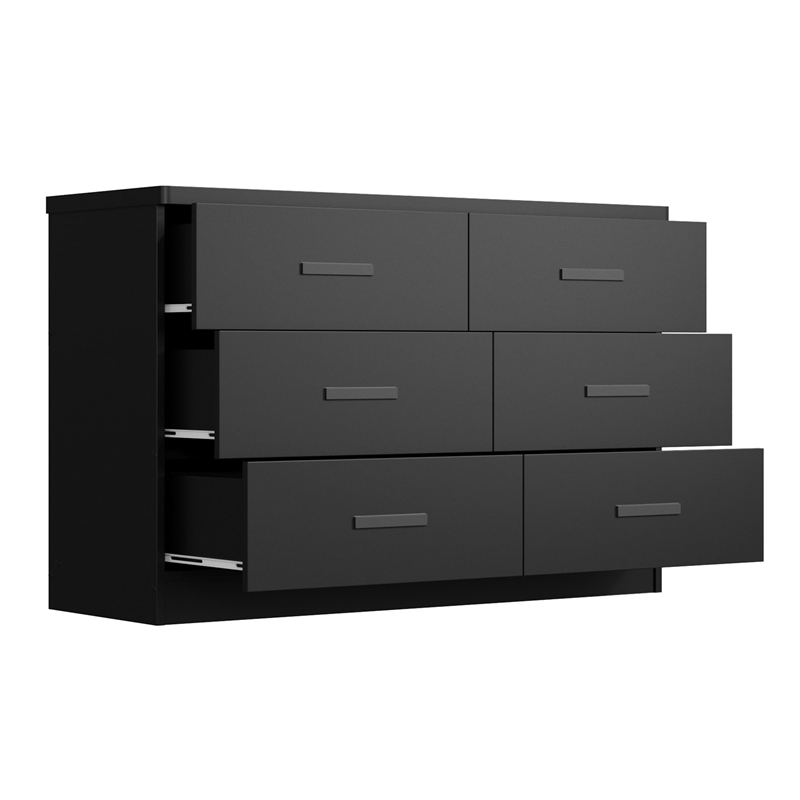 Pemberly Row Contemporary Wood 6 Drawer Double Dresser in Black