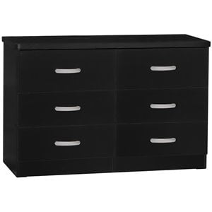 Pemberly Row Contemporary Wood 6 Drawer Double Dresser in Black