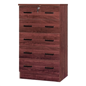 Pemberly Row Wood Tall 5 Drawer Chest Bedroom Dresser Mahogany