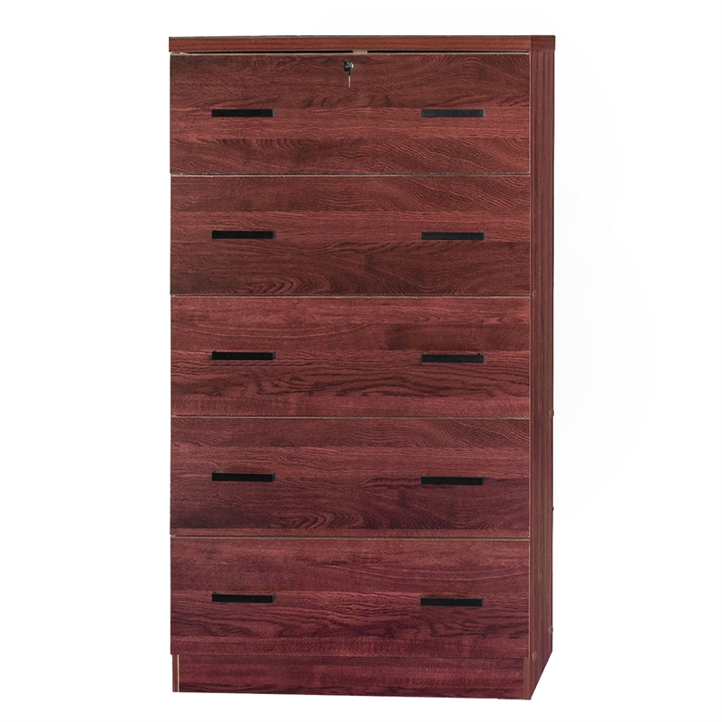 Pemberly Row Wood Tall 5 Drawer Chest Bedroom Dresser Mahogany
