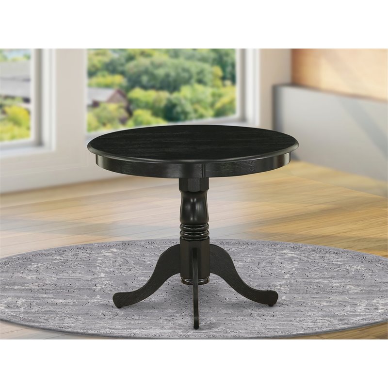 Pemberly Row Antique Round Rubber Wood Dining Table in Wirebrushed Black