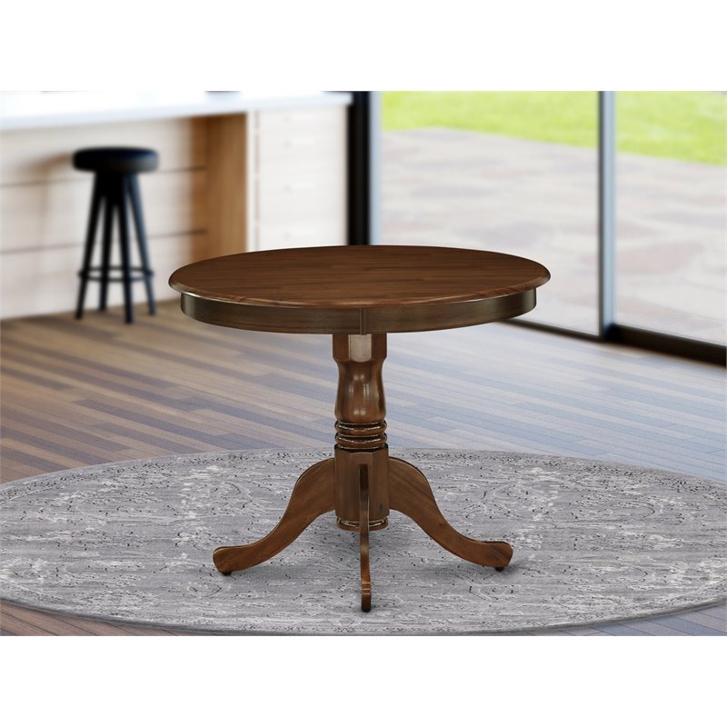 Pemberly Row Antique Round Rubber Wood Dining Table in Walnut