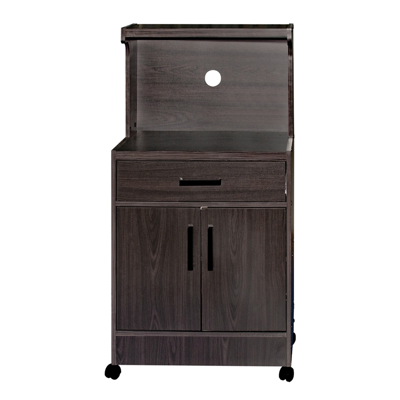 Pemberly Row Contemporary Kitchen Wood Microwave Cart in Tobacco