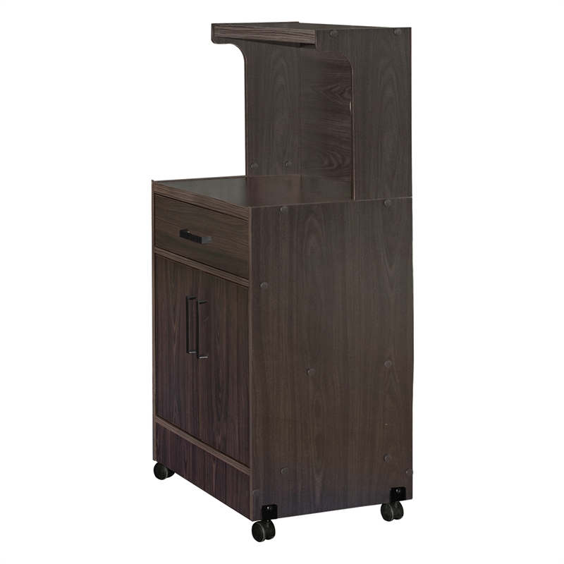 Pemberly Row Contemporary Kitchen Wood Microwave Cart in Tobacco