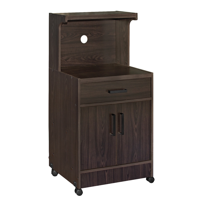 Pemberly Row Contemporary Kitchen Wood Microwave Cart in Tobacco