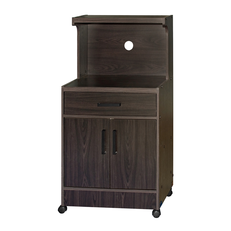 Pemberly Row Contemporary Kitchen Wood Microwave Cart in Tobacco