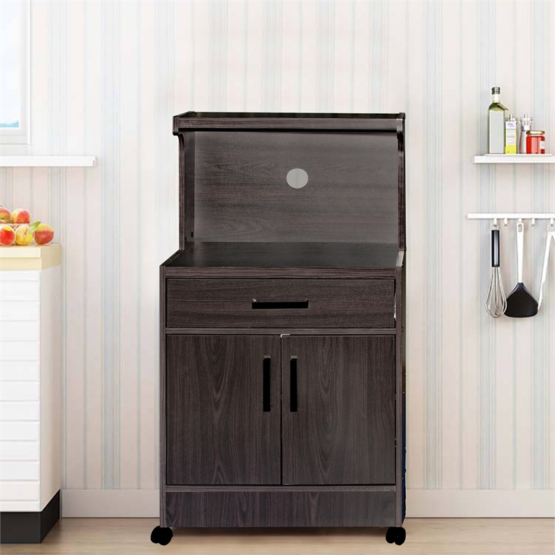 Pemberly Row Contemporary Kitchen Wood Microwave Cart in Tobacco