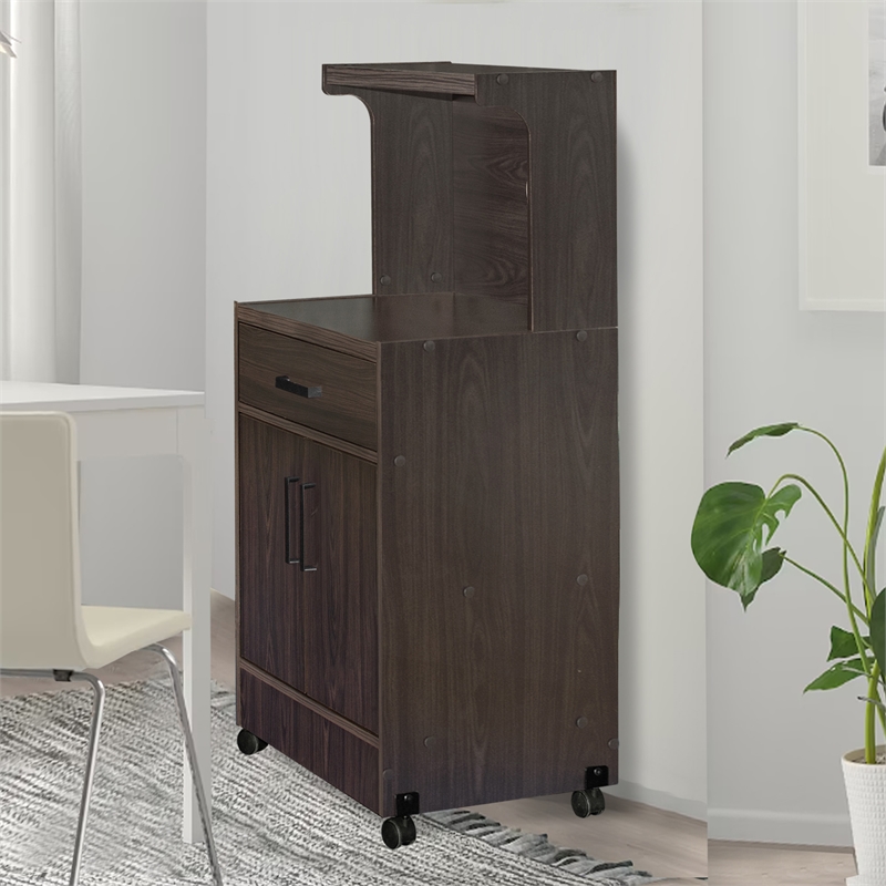 Pemberly Row Contemporary Kitchen Wood Microwave Cart in Tobacco
