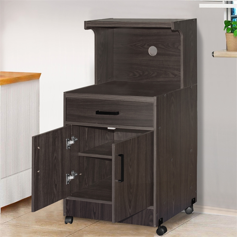 Pemberly Row Contemporary Kitchen Wood Microwave Cart in Tobacco