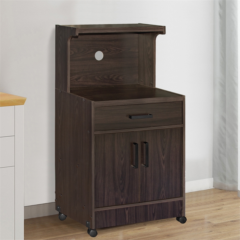 Pemberly Row Contemporary Kitchen Wood Microwave Cart in Tobacco