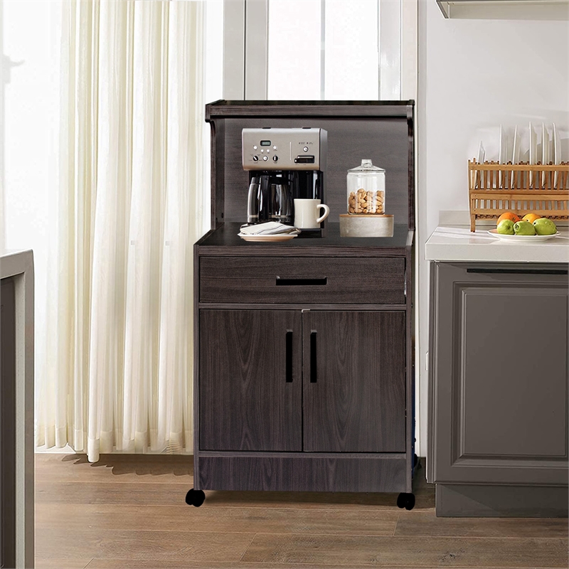 Pemberly Row Contemporary Kitchen Wood Microwave Cart in Tobacco