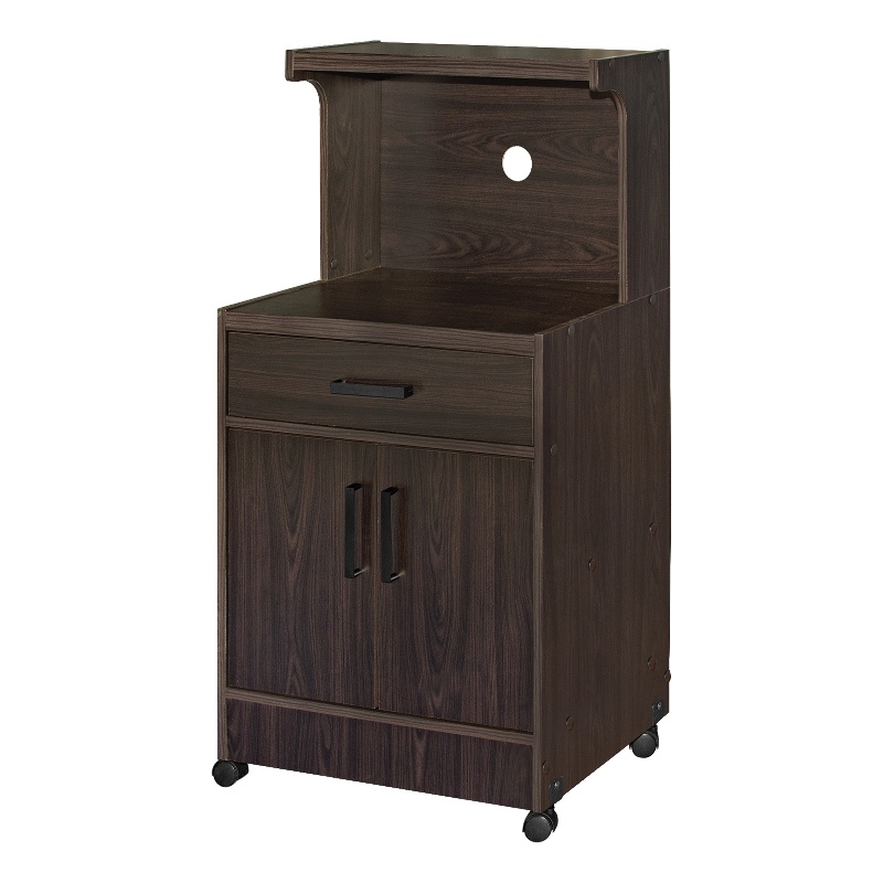 Pemberly Row Contemporary Kitchen Wood Microwave Cart in Tobacco