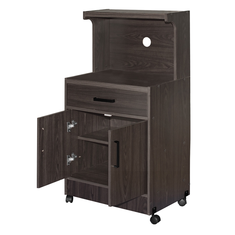 Pemberly Row Contemporary Kitchen Wood Microwave Cart in Tobacco