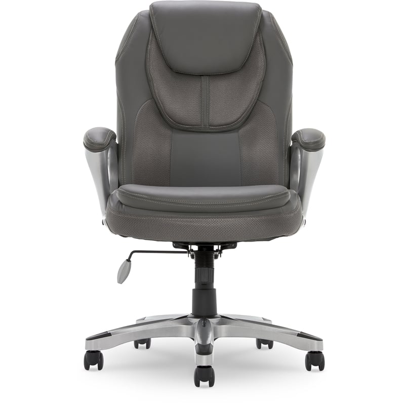 Pemberly Row Contemporary Faux Leather Executive Office Chair in Gray