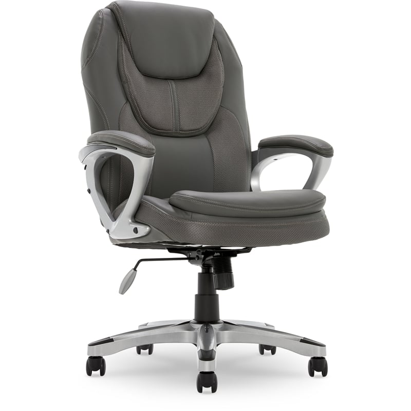 Pemberly Row Contemporary Faux Leather Executive Office Chair in Gray