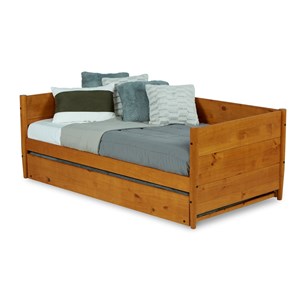 Pemberly Row Mid-Century Solid Wood Twin Daybed and Trundle Set in Brown