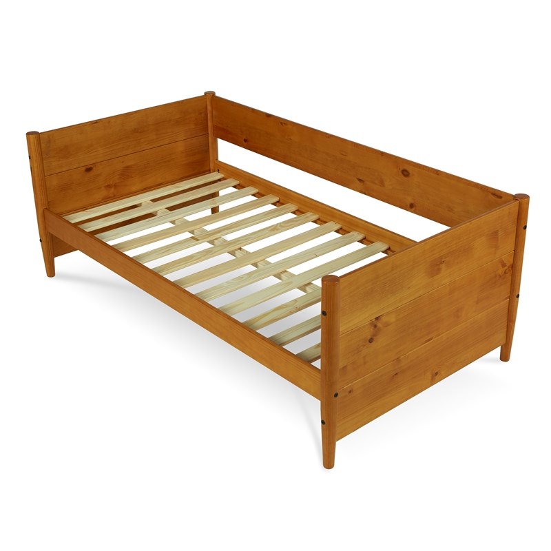 Pemberly Row Mid-Century Solid Wood Twin Daybed and Trundle Set in Brown