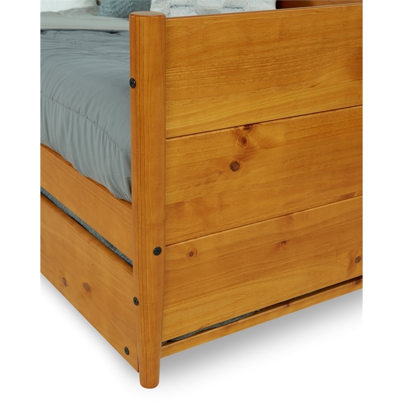 Pemberly Row Mid-Century Solid Wood Twin Daybed and Trundle Set in Brown