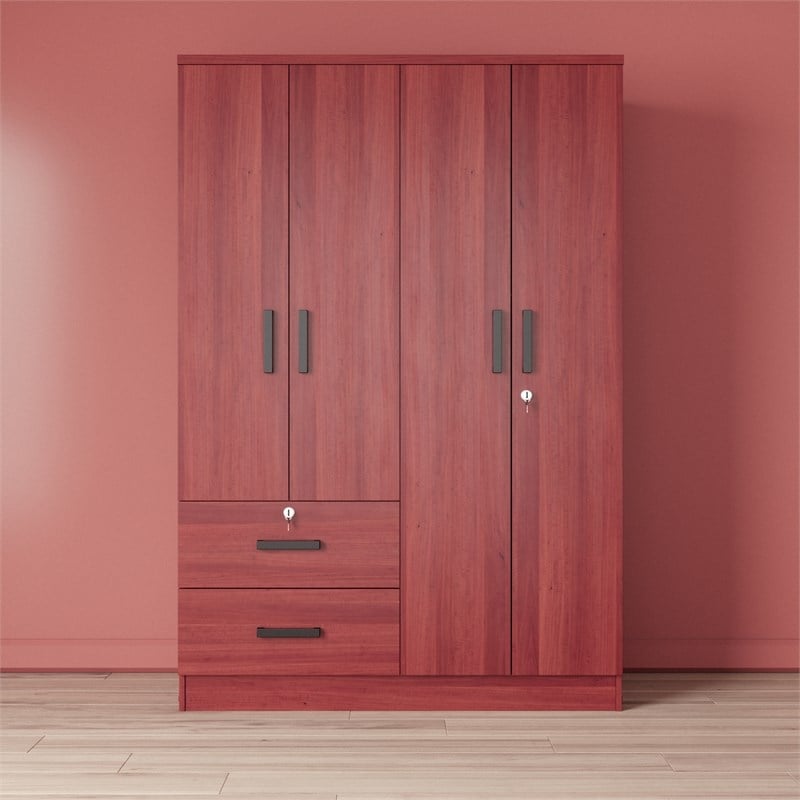 Pemberly Row Modern Wood 4 Doors 2 Drawers Armoire in Mahogany