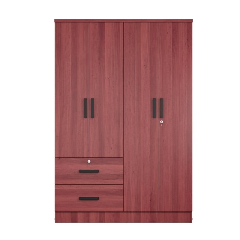 Pemberly Row Modern Wood 4 Doors 2 Drawers Armoire in Mahogany