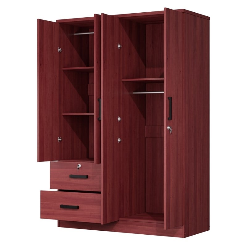 Pemberly Row Modern Wood 4 Doors 2 Drawers Armoire in Mahogany