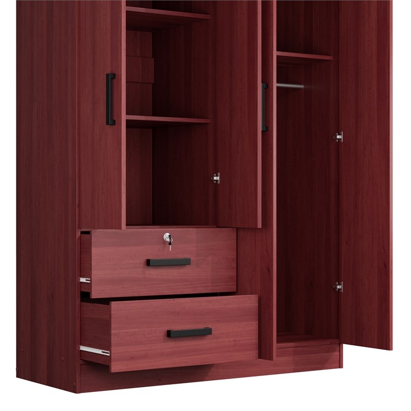 Pemberly Row Modern Wood 4 Doors 2 Drawers Armoire in Mahogany