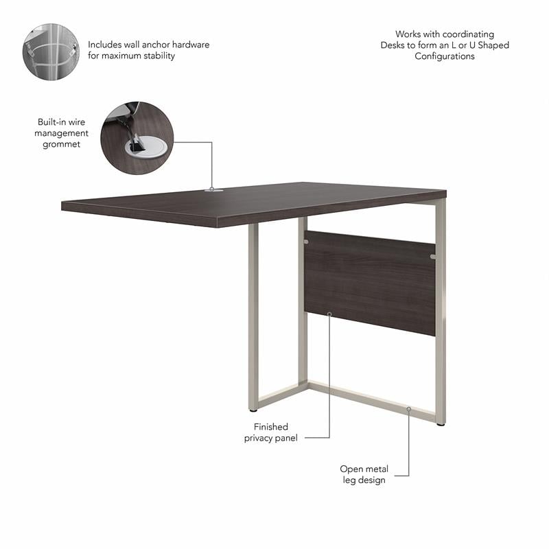 Pemberly Row 42W x 24D Desk Return / Bridge in Storm Gray - Engineered Wood