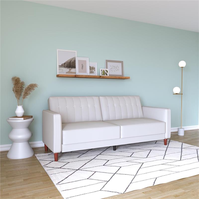 Pemberly Row Tufted Futon and Upholstered Sofa Sleeper Bed in White Faux Leather