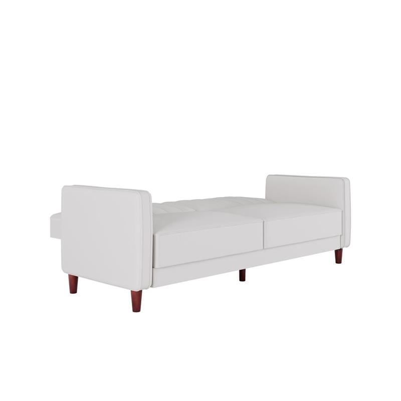 Pemberly Row Tufted Futon and Upholstered Sofa Sleeper Bed in White Faux Leather