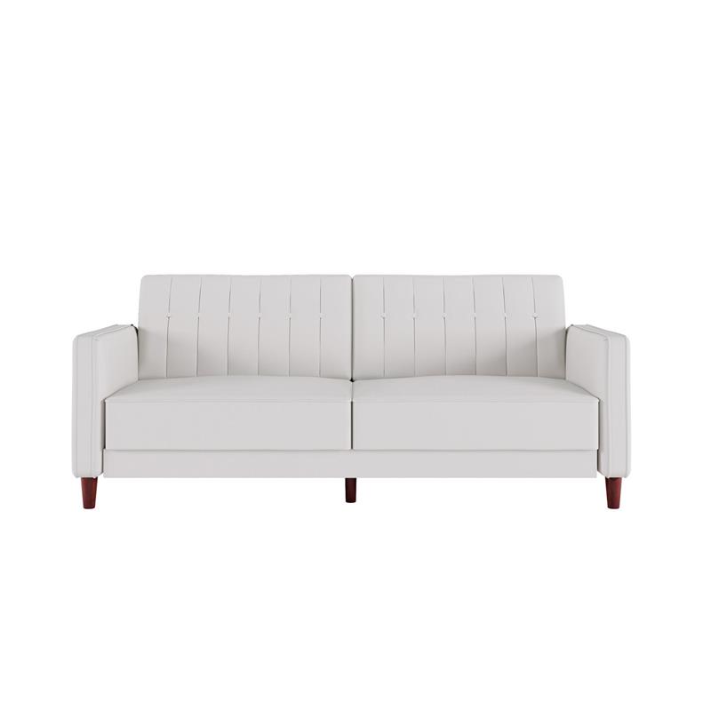 Pemberly Row Tufted Futon and Upholstered Sofa Sleeper Bed in White Faux Leather