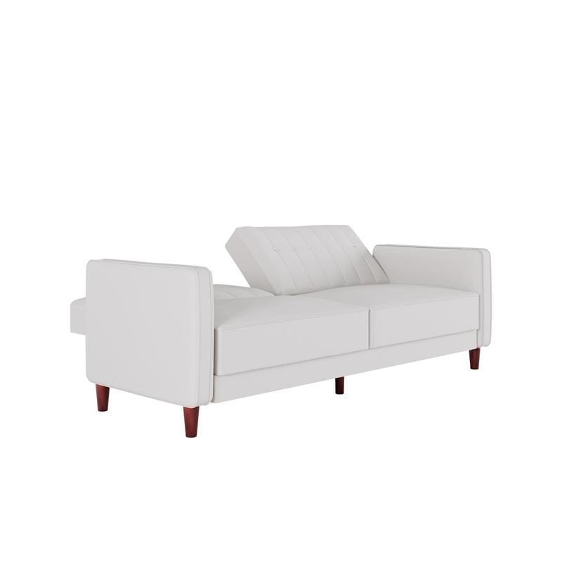 Pemberly Row Tufted Futon and Upholstered Sofa Sleeper Bed in White Faux Leather