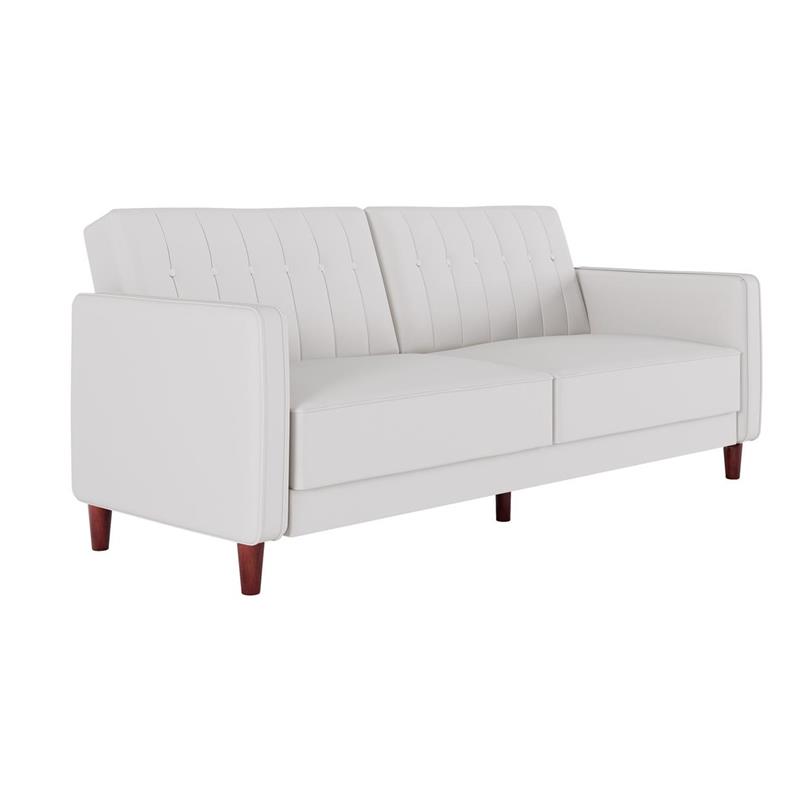 Pemberly Row Tufted Futon and Upholstered Sofa Sleeper Bed in White Faux Leather