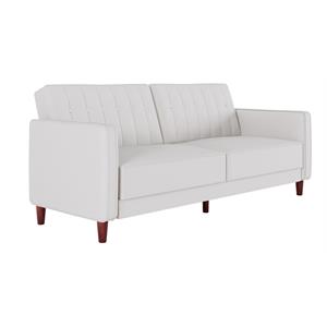 Pemberly Row Tufted Futon and Upholstered Sofa Sleeper Bed in White Faux Leather