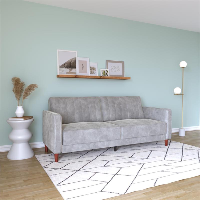 Pemberly Row Tufted Futon and Upholstered Sofa Sleeper Bed in Light Gray Velvet