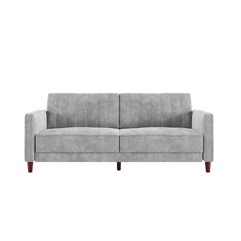 Pemberly Row Tufted Futon and Upholstered Sofa Sleeper Bed in Light Gray Velvet