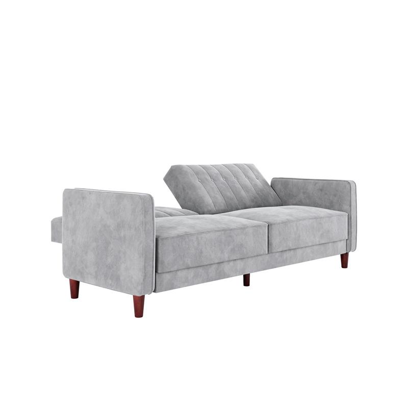 Pemberly Row Tufted Futon and Upholstered Sofa Sleeper Bed in Light Gray Velvet