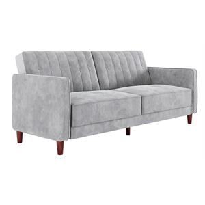 Pemberly Row Tufted Futon and Upholstered Sofa Sleeper Bed in Light Gray Velvet