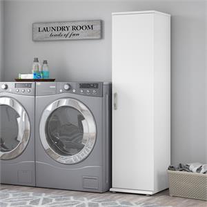 Pemberly Row Narrow Linen Tower with Door in White - Engineered Wood
