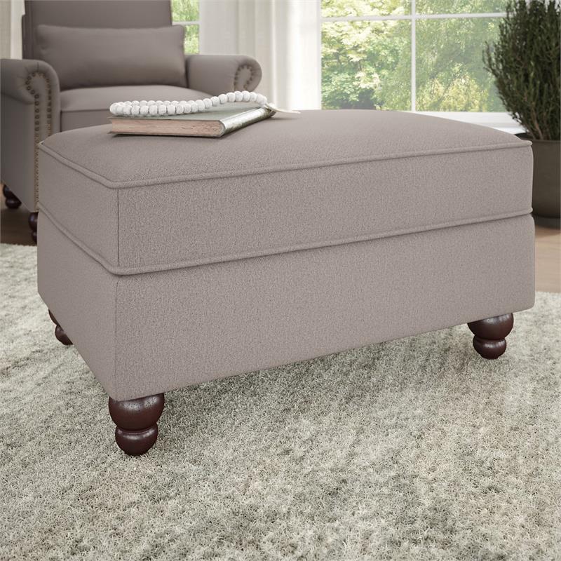 Pemberly Row Upholstered Storage Ottoman in Beige Herringbone Fabric